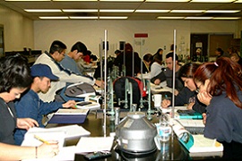 Students working inside of a Chemistry Lab