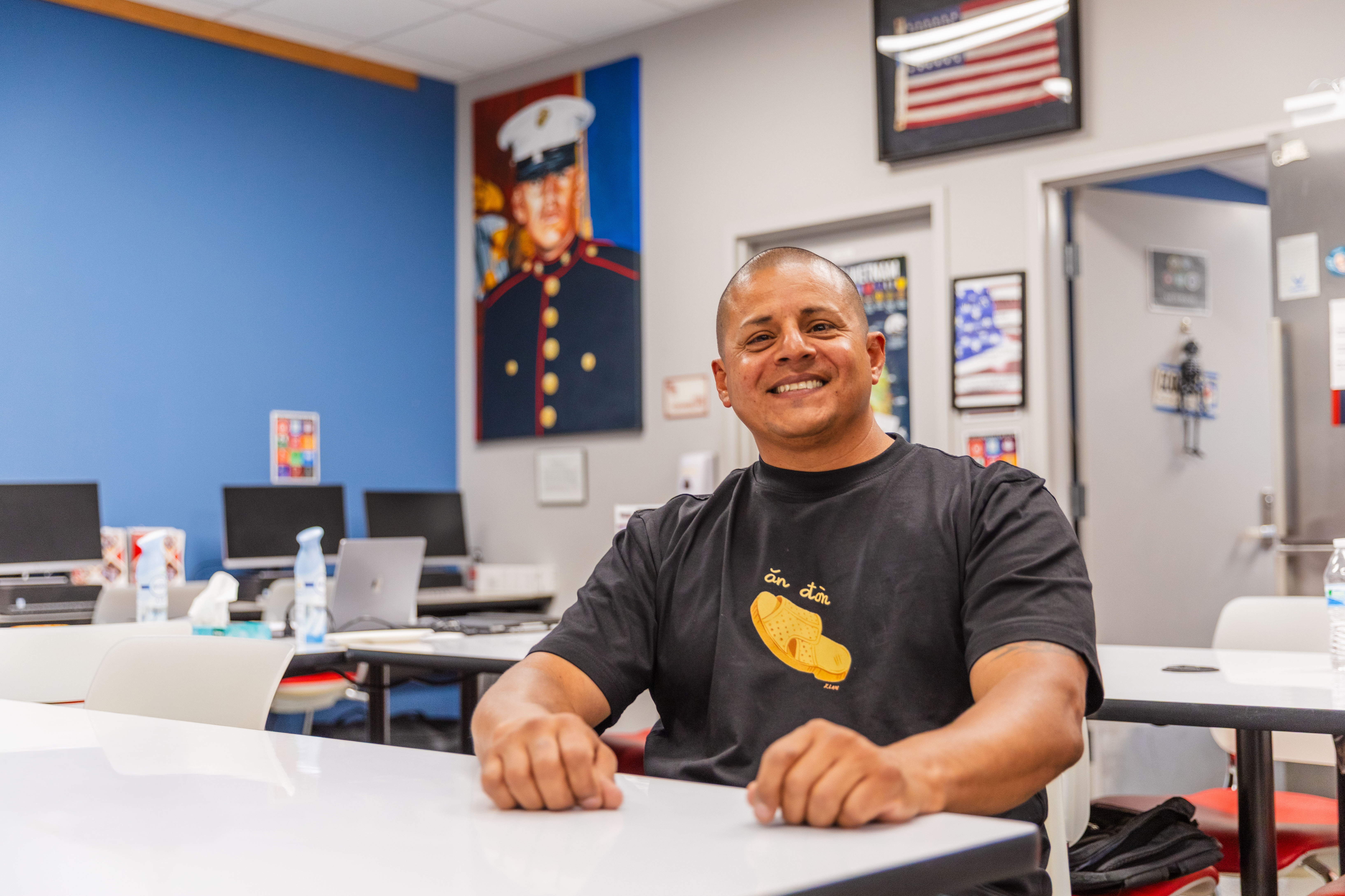 Kevin Reyes sitting at the Veterans Resource Center