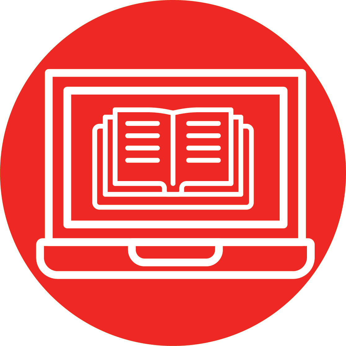 Online class icon, showing students reading a textbook through their computer at Santa Ana College