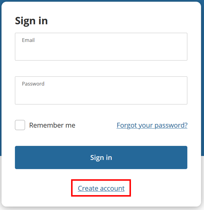 Acclaim Log In Page with Create Account Link Circled in Red