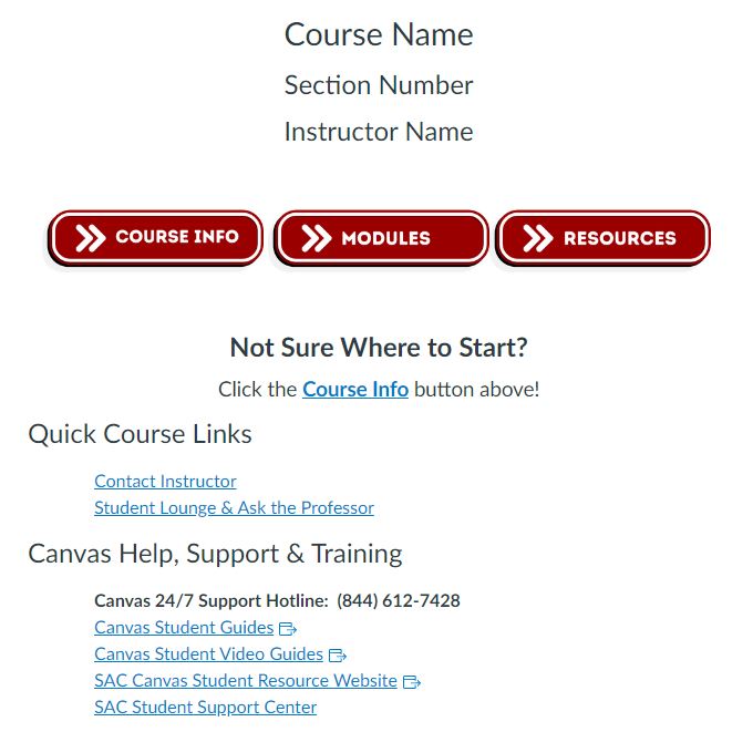 Course Template Home Page