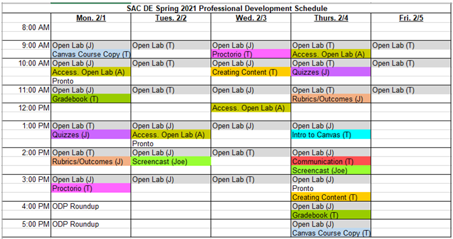 Spring 2021 PD Schedule Grid