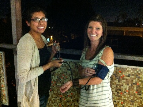 taking blood pressure at night on the balcony