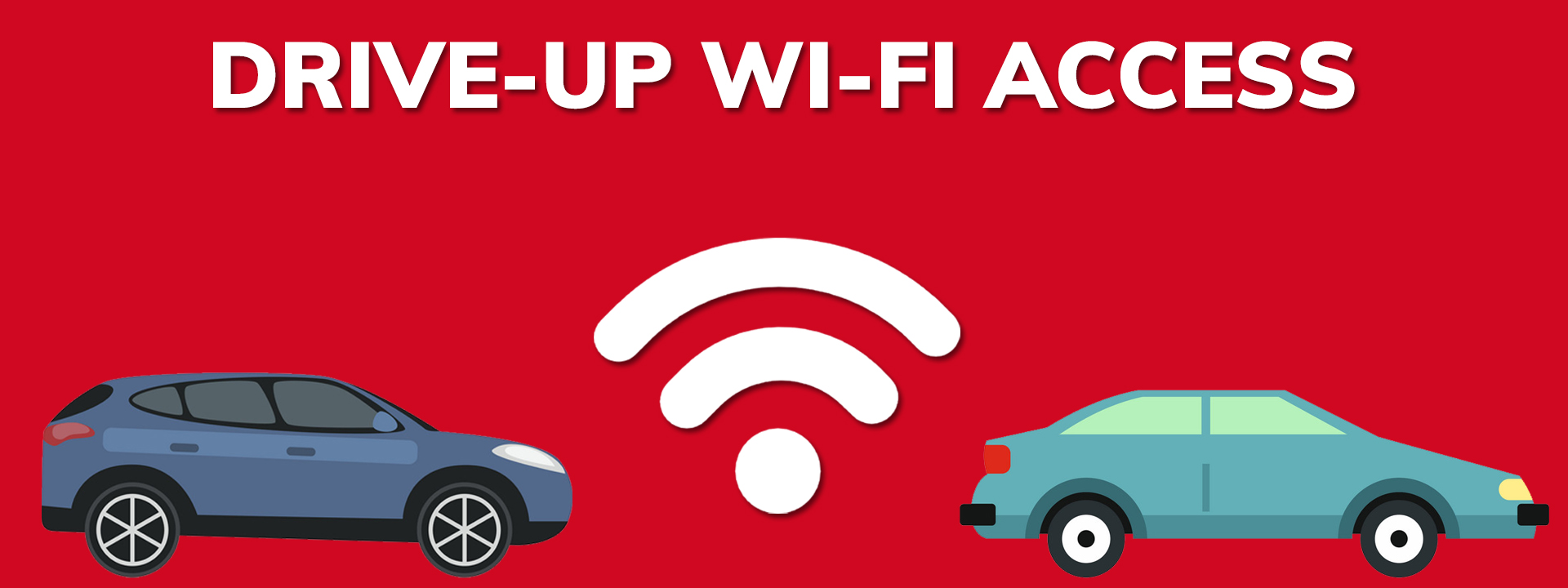 drive-up wi-fi access with image of two cars and internet signal