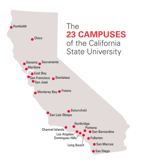 california map showing the location of all 23 CSU campuses