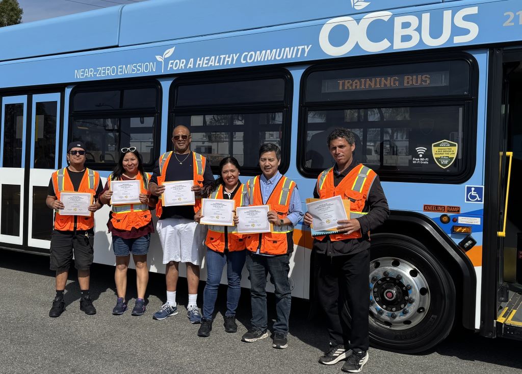 Students from Santa Ana College taking free classes to be certified as an OCTA Bus Driver.