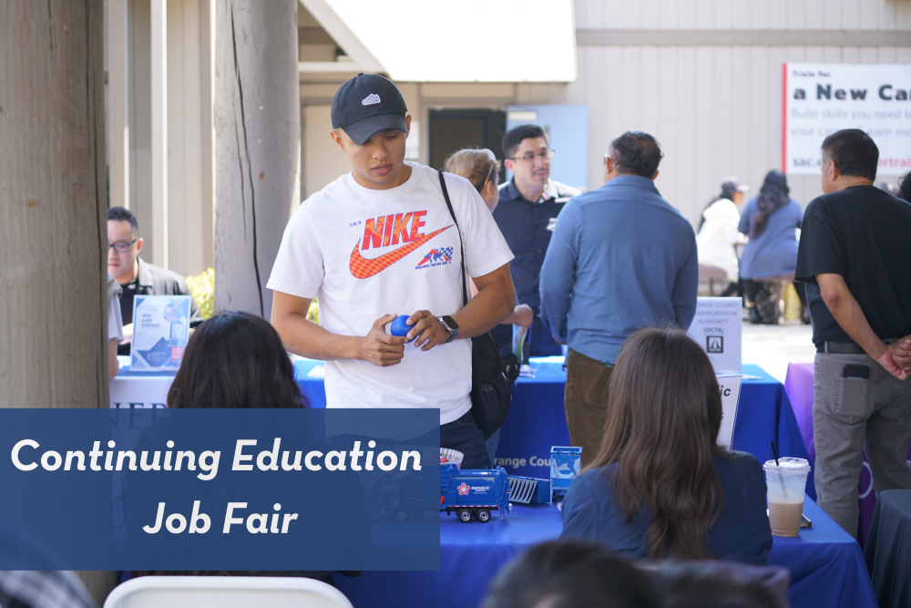 Students exploring new career opportunities at the Continuing Education Job Fair at Centennial Education Center in Santa Ana California.
