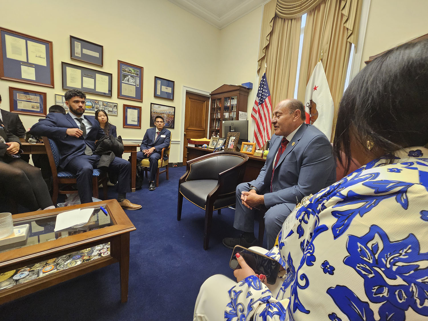 ASG students sitting in the capital building office of Lou Correa